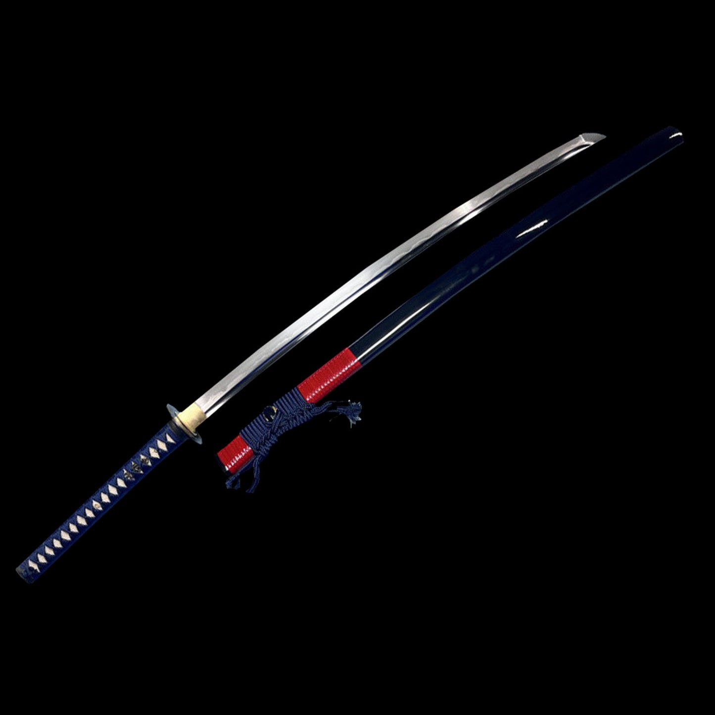 Red Rattan Partially Wrapped Tamahagane Steel Katana