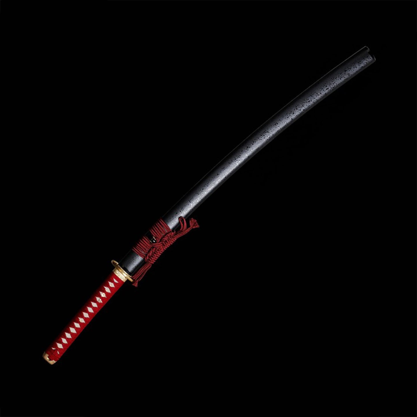 Hand-Forged Clay Tempered T10 Steel Katana with Red Tsuka and Floral Tsuba