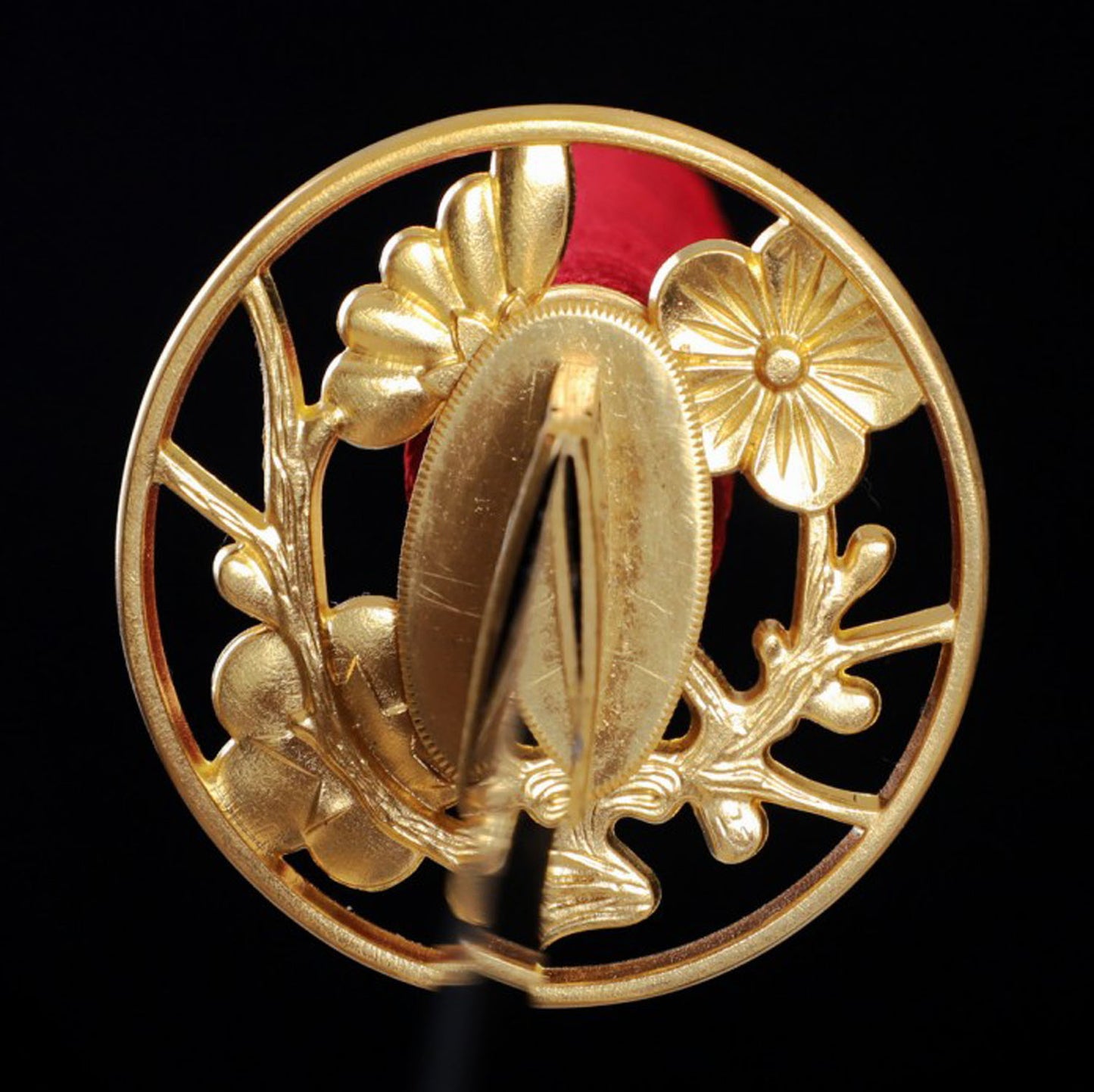 Hand-Forged Clay Tempered T10 Steel Katana with Red Tsuka and Floral Tsuba