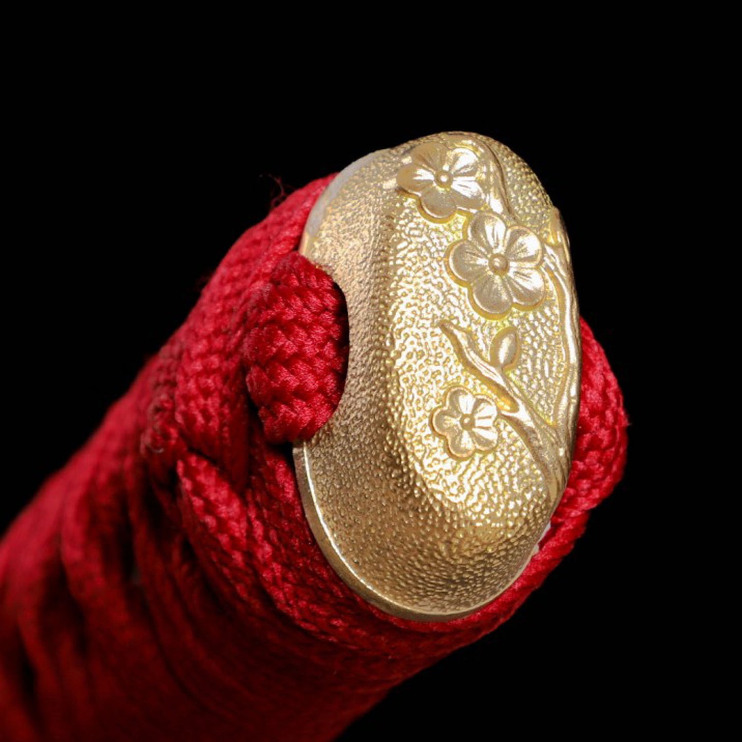 Hand-Forged Clay Tempered T10 Steel Katana with Red Tsuka and Floral Tsuba